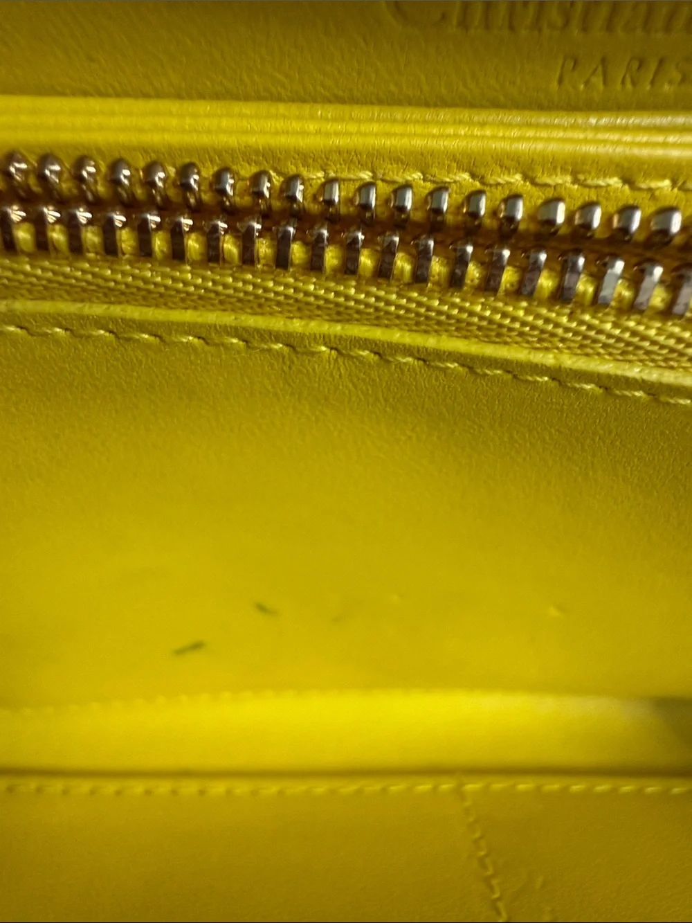 Dior Yellow Quilted Zip Wallet with Gold Hardware